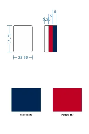 Tile size and the navy and red Pantone colors